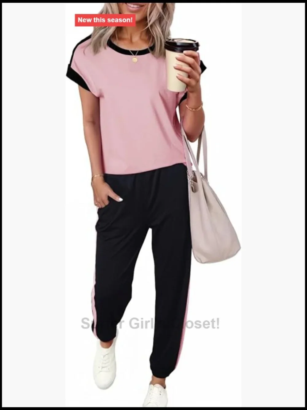 2 Piece Outfits Sweatsuit Colorblock Lounge Sets Knit Short Sleeve Jogger